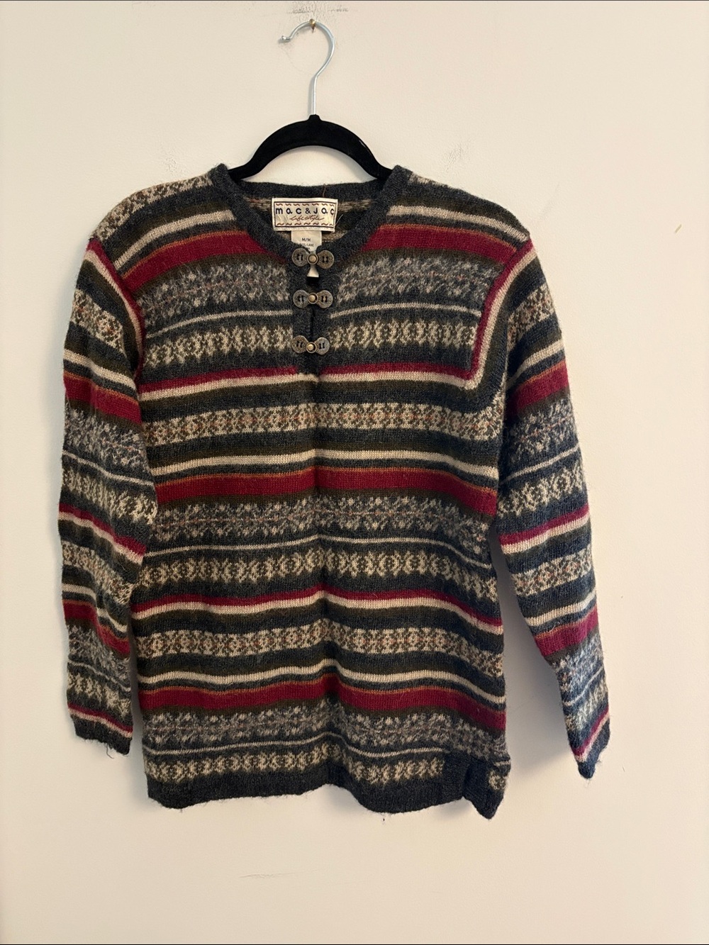 Vintage Mac & Jac 100% Wool Fair Isle Nordic Sweater - Size M